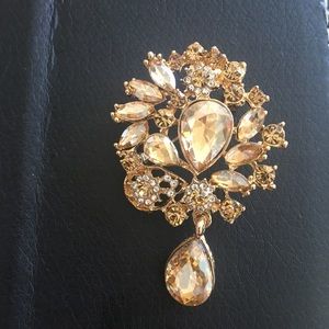 Beautiful Rhinestone & Crystal Brooch W/Bag